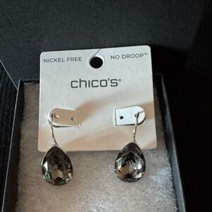 NWT - Chico's Silver Teardrop Earrings. “No Droop” - Nickel Free